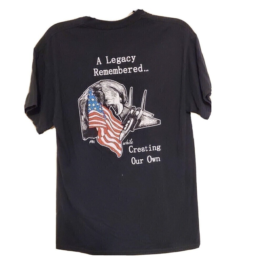 Gildan T-Shirt Mens Medium Black Military American Eagle Legacy Jet Graphic